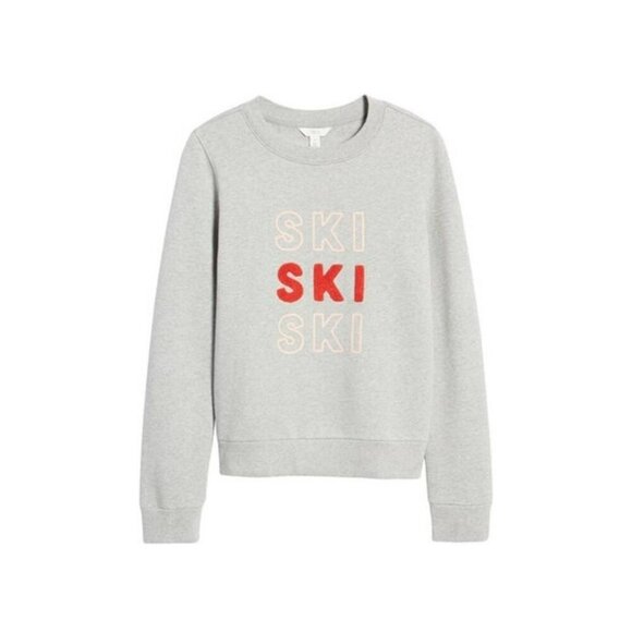 1901 Ski Sweatshirt Heather Gray Crew Pullover Red Pink Size Small - Picture 1 of 13